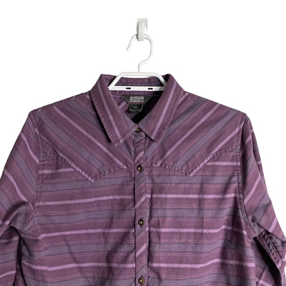 Outdoor Research Women's Purple Striped Pilchuck Button-Down Shirt - Picture 2 of 8